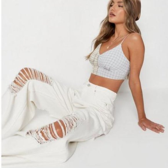Missguided Ripped Wide Leg High Rise Jeans | Size 4 | White - Picture 7 of 14